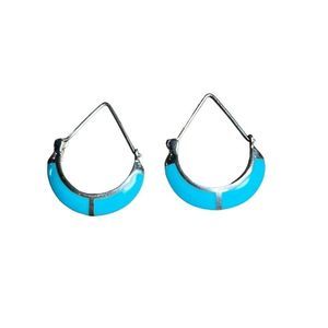Women's Blue & Silver Santa Fe New Mexico 925 Silver & Turquoise Hoop Earrings